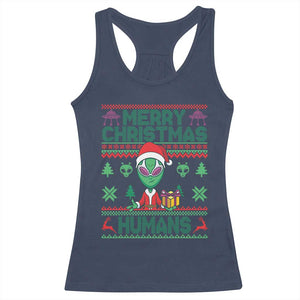 Funny Xmas Alien Santa Racerback Tank Top Merry Christmas Humans UFO Outer Space TS09 Navy Print Your Wear