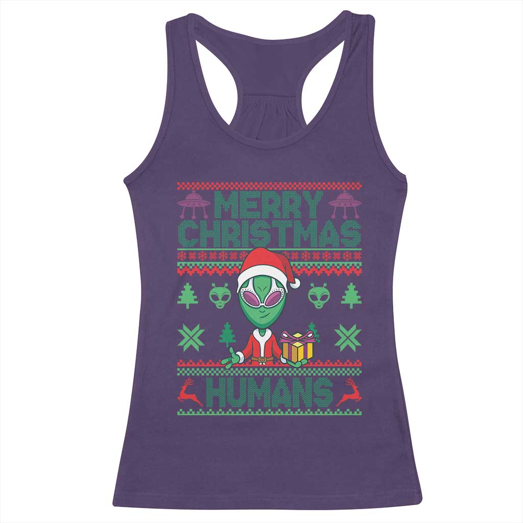 Funny Xmas Alien Santa Racerback Tank Top Merry Christmas Humans UFO Outer Space TS09 Purple Print Your Wear