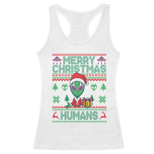 Funny Xmas Alien Santa Racerback Tank Top Merry Christmas Humans UFO Outer Space TS09 White Print Your Wear