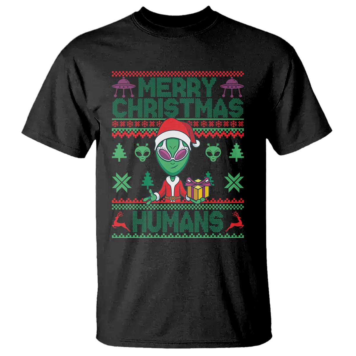 Funny Xmas Alien Santa T Shirt Merry Christmas Humans UFO Outer Space TS09 Black Print Your Wear