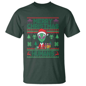 Funny Xmas Alien Santa T Shirt Merry Christmas Humans UFO Outer Space TS09 Dark Forest Green Print Your Wear