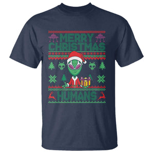 Funny Xmas Alien Santa T Shirt Merry Christmas Humans UFO Outer Space TS09 Navy Print Your Wear