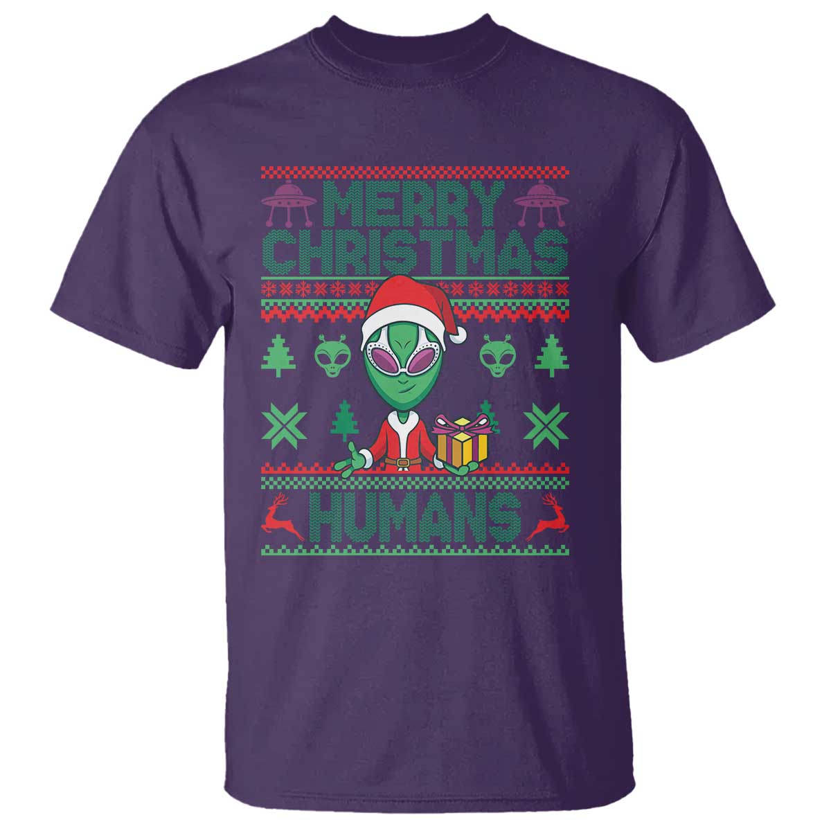 Funny Xmas Alien Santa T Shirt Merry Christmas Humans UFO Outer Space TS09 Purple Print Your Wear