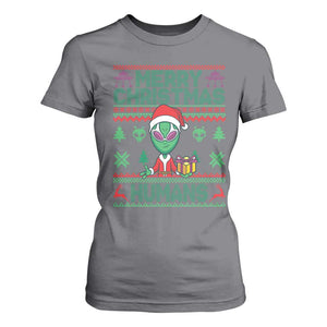 Funny Xmas Alien Santa T Shirt For Women Merry Christmas Humans UFO Outer Space TS09 Charcoal Print Your Wear