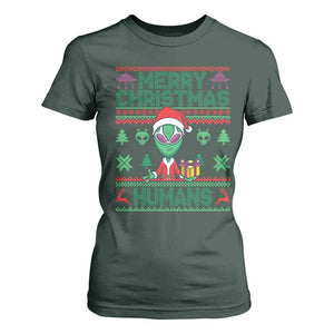 Funny Xmas Alien Santa T Shirt For Women Merry Christmas Humans UFO Outer Space TS09 Dark Forest Green Print Your Wear