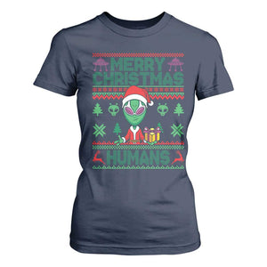 Funny Xmas Alien Santa T Shirt For Women Merry Christmas Humans UFO Outer Space TS09 Navy Print Your Wear