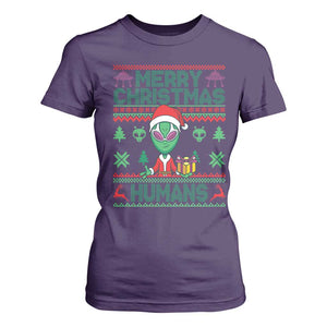 Funny Xmas Alien Santa T Shirt For Women Merry Christmas Humans UFO Outer Space TS09 Purple Print Your Wear