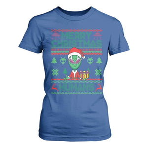 Funny Xmas Alien Santa T Shirt For Women Merry Christmas Humans UFO Outer Space TS09 Royal Blue Print Your Wear