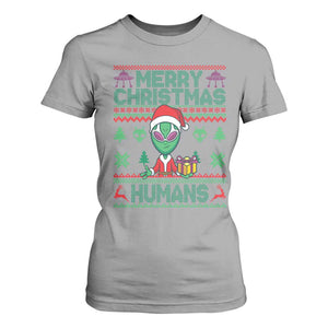 Funny Xmas Alien Santa T Shirt For Women Merry Christmas Humans UFO Outer Space TS09 Sport Gray Print Your Wear