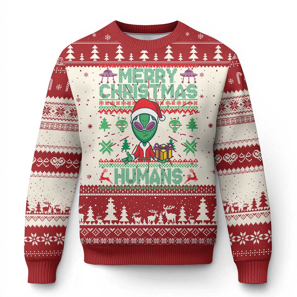 Funny Xmas Alien Santa Ugly Christmas Sweater Merry Christmas Humans UFO Outer Space TS09 Red Print Your Wear