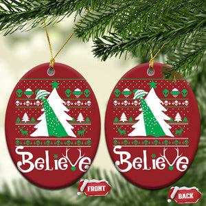 Funny Xmas UFO Believe Christmas Ornament TS09 Oval Red Print Your Wear