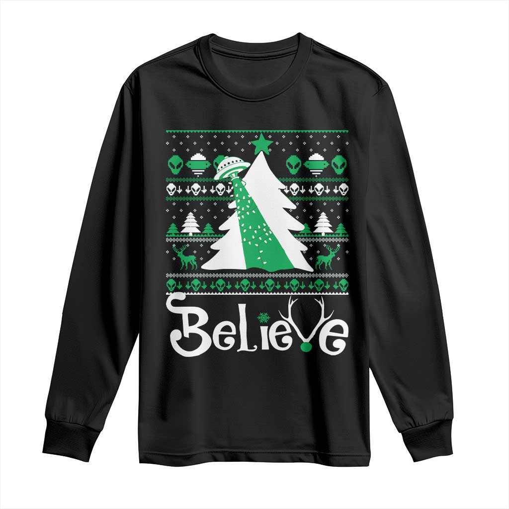 Funny Xmas UFO Believe Long Sleeve Shirt TS09 Black Print Your Wear