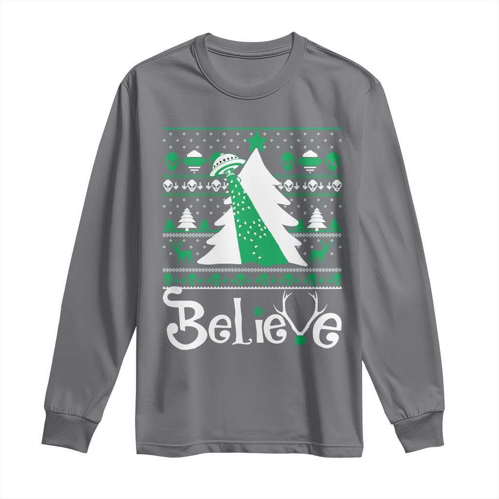 Funny Xmas UFO Believe Long Sleeve Shirt TS09 Charcoal Print Your Wear