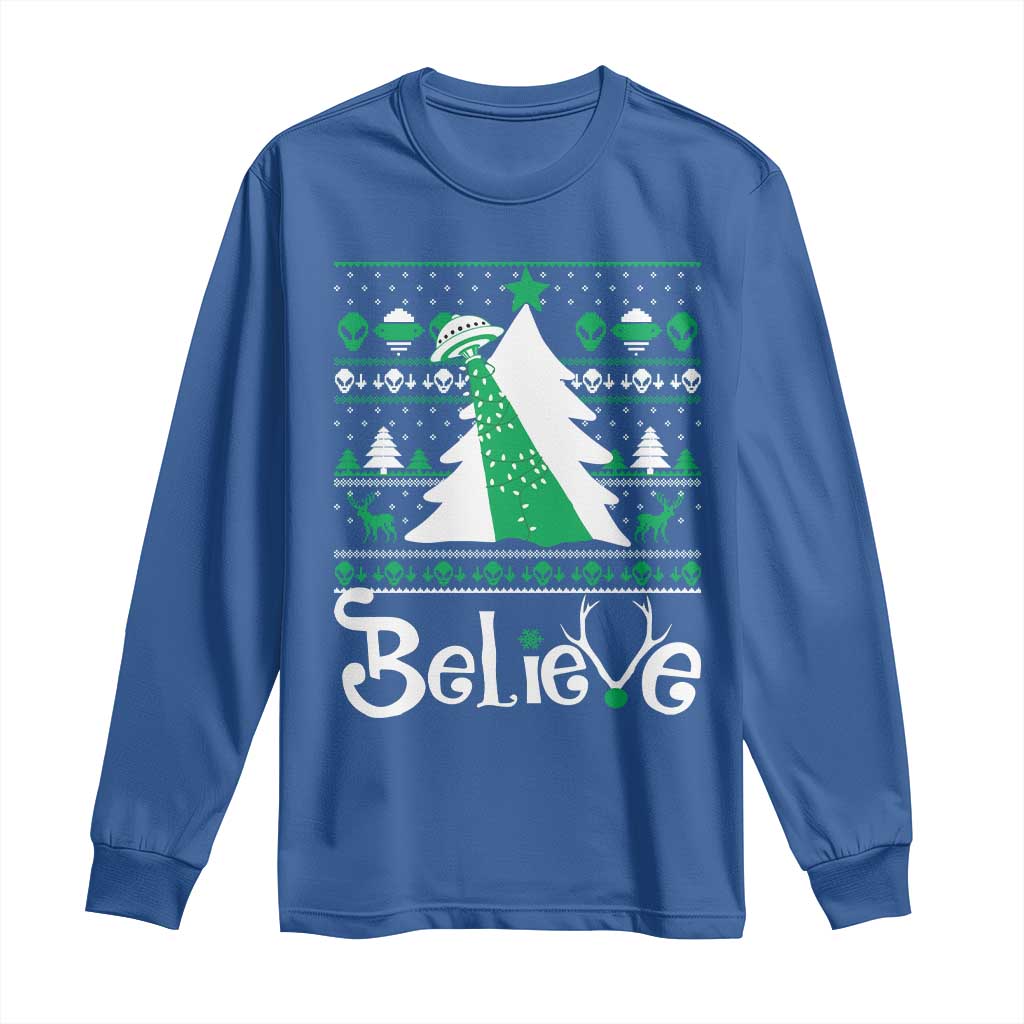 Funny Xmas UFO Believe Long Sleeve Shirt TS09 Royal Blue Print Your Wear