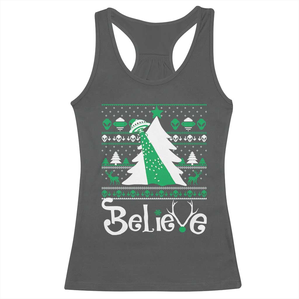 Funny Xmas UFO Believe Racerback Tank Top TS09 Dark Heather Print Your Wear