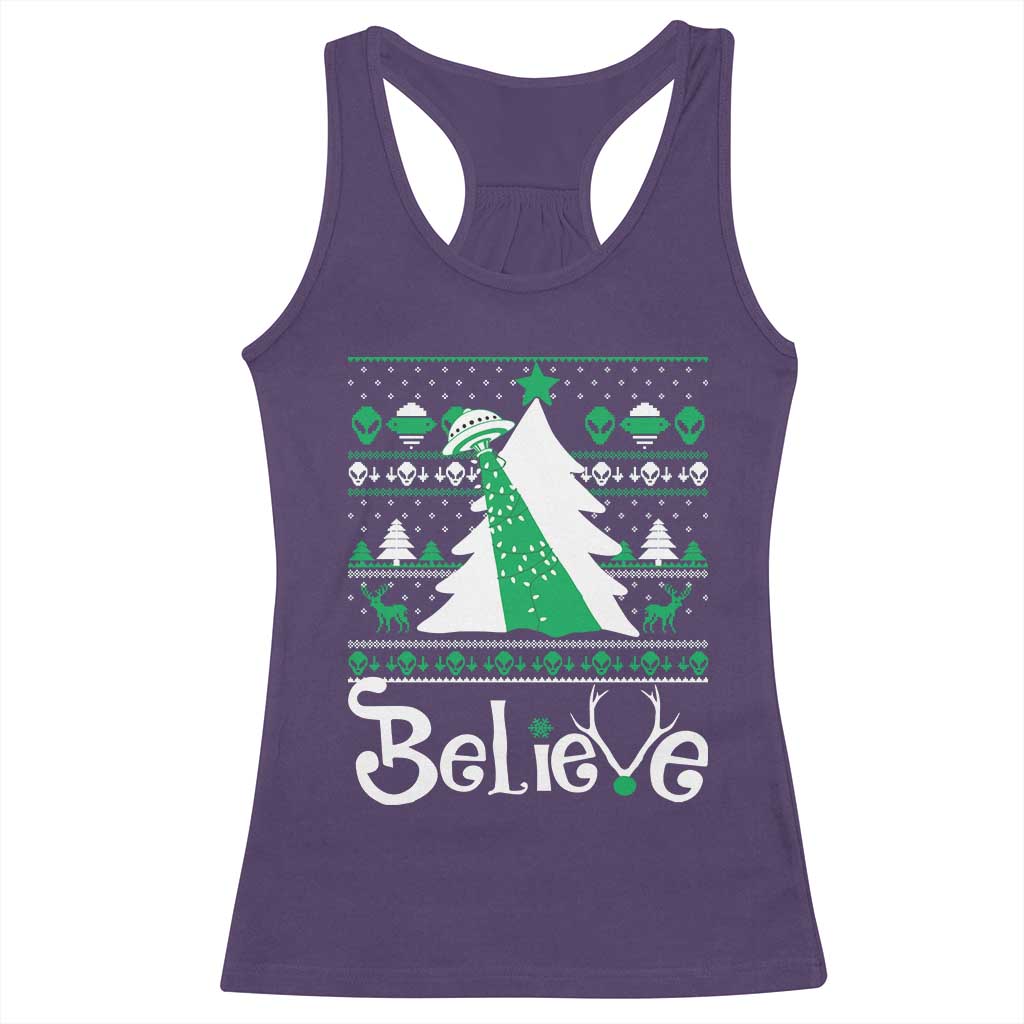 Funny Xmas UFO Believe Racerback Tank Top TS09 Purple Print Your Wear