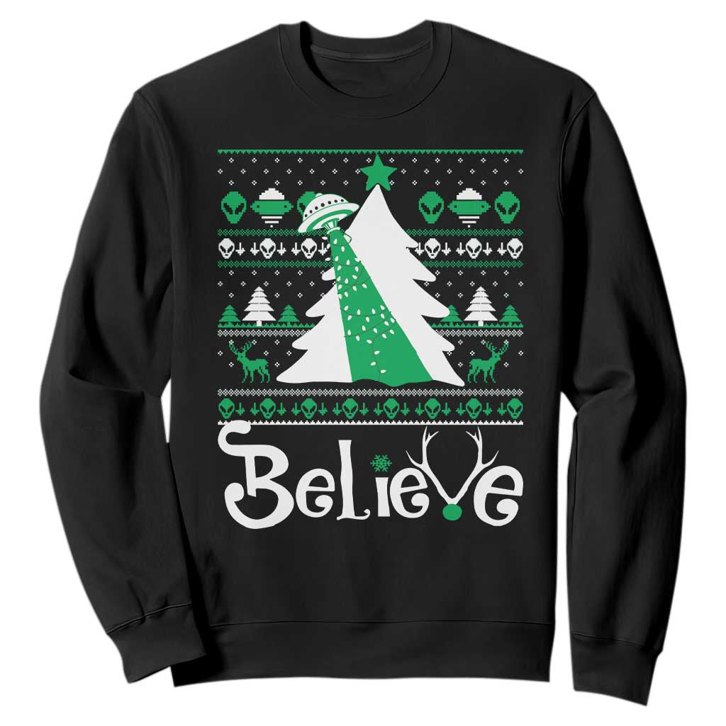 Funny Xmas UFO Believe Sweatshirt TS09 Black Print Your Wear