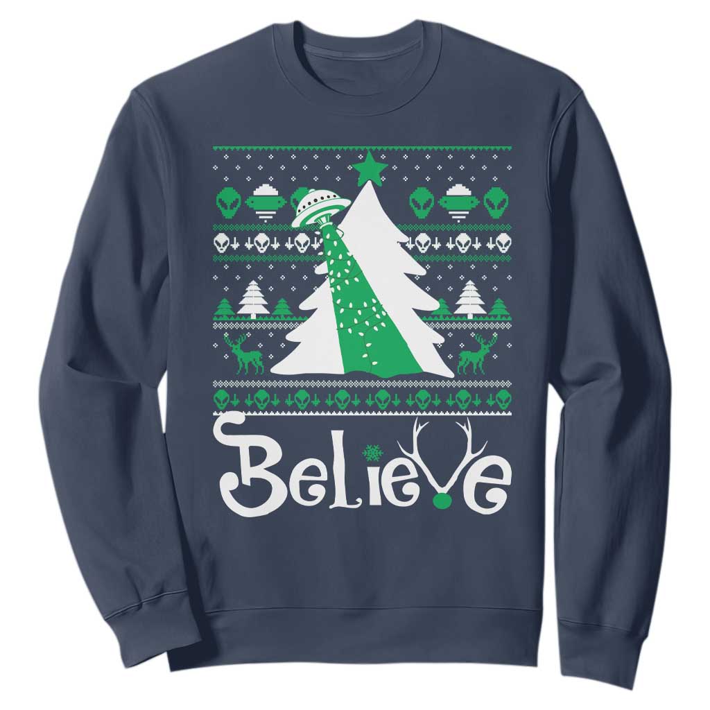 Funny Xmas UFO Believe Sweatshirt TS09 Navy Print Your Wear