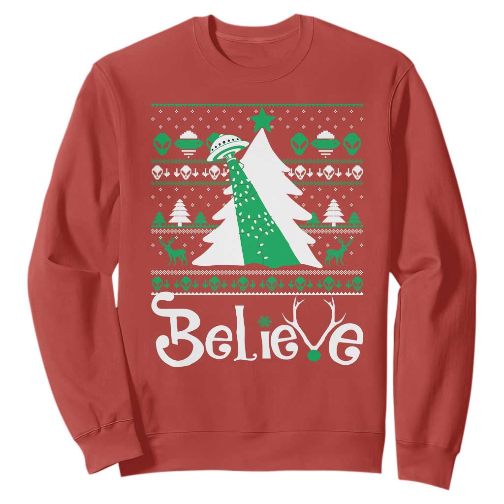 Funny Xmas UFO Believe Sweatshirt TS09 Red Print Your Wear