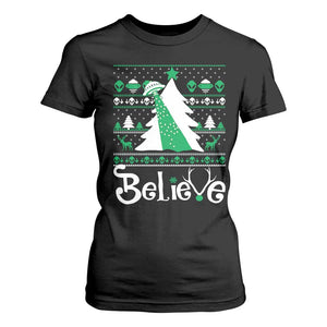 Funny Xmas UFO Believe T Shirt For Women TS09 Black Print Your Wear