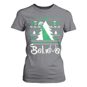 Funny Xmas UFO Believe T Shirt For Women TS09 Charcoal Print Your Wear