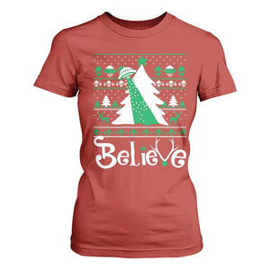 Funny Xmas UFO Believe T Shirt For Women TS09 Red Print Your Wear