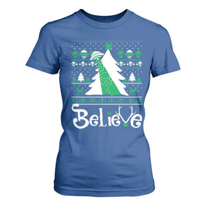 Funny Xmas UFO Believe T Shirt For Women TS09 Royal Blue Print Your Wear