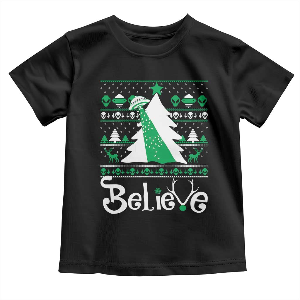 Funny Xmas UFO Believe Toddler T Shirt TS09 Black Print Your Wear