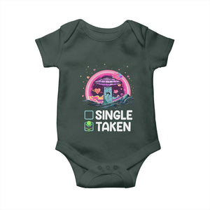 Funny Valentine's Day Baby Onesie Single Or Taken Alien UFO TS09 Dark Forest Green Print Your Wear