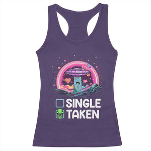 Funny Valentine's Day Racerback Tank Top Single Or Taken Alien UFO TS09 Purple Print Your Wear