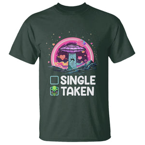 Funny Valentine's Day T Shirt Single Or Taken Alien UFO TS09 Dark Forest Green Printyourwear