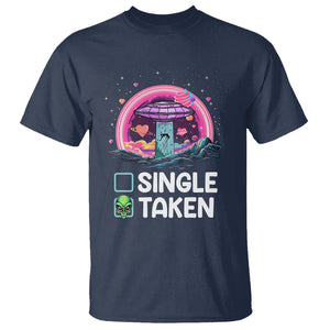 Funny Valentine's Day T Shirt Single Or Taken Alien UFO TS09 Navy Printyourwear