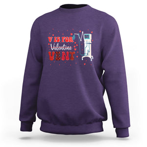 Valentine's Day Sweatshirt V Is For Vent Respiratory Therapist Nurse Healthcare Worker TS09 Purple Printyourwear