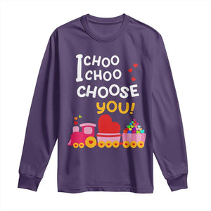 Valentine's Day Long Sleeve Shirt I Choo Choo Choose You Love Train Heart TS09 Purple Print Your Wear