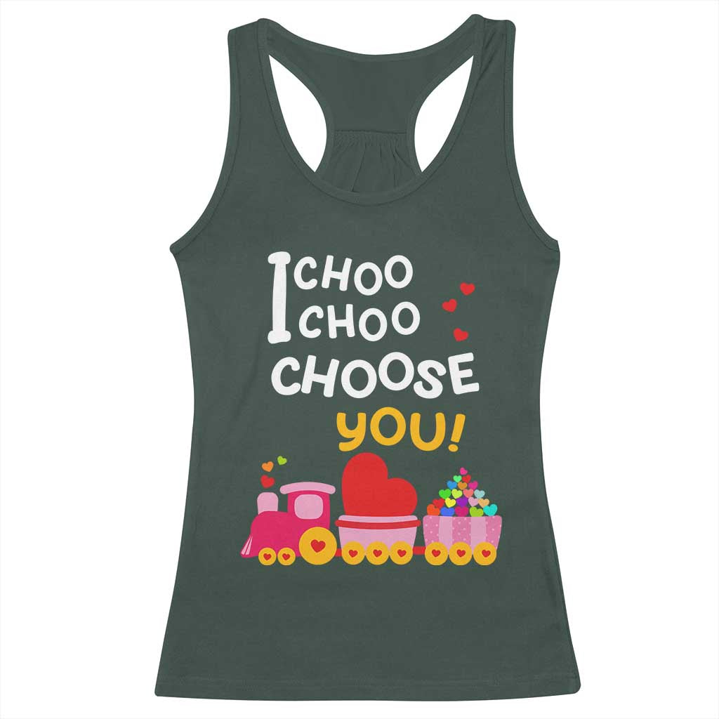 Valentine's Day Racerback Tank Top I Choo Choo Choose You Love Train Heart TS09 Dark Forest Green Print Your Wear