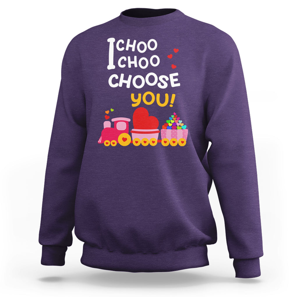 Valentine's Day Sweatshirt I Choo Choo Choose You Love Train Heart TS09 Purple Printyourwear