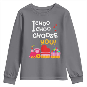 Valentine's Day Youth Sweatshirt I Choo Choo Choose You Love Train Heart TS09 Charcoal Print Your Wear