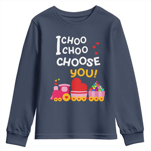 Valentine's Day Youth Sweatshirt I Choo Choo Choose You Love Train Heart TS09 Navy Print Your Wear