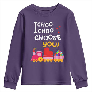 Valentine's Day Youth Sweatshirt I Choo Choo Choose You Love Train Heart TS09 Purple Print Your Wear