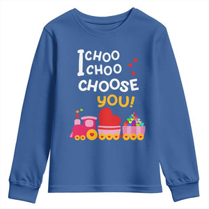 Valentine's Day Youth Sweatshirt I Choo Choo Choose You Love Train Heart TS09 Royal Blue Print Your Wear