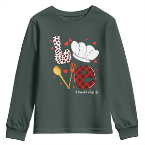 Valentine's Day Youth Sweatshirt LOVE Lunch Lady Life TS09 Dark Forest Green Print Your Wear