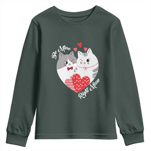 Valentine's Day Funny Cat Lover Youth Sweatshirt Be Mine Right Meow TS09 Dark Forest Green Print Your Wear