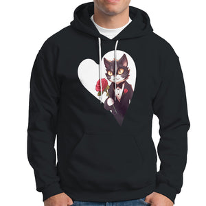 Valentine's Day Hoodie Tuxedo Cat Valentine Heart for Kitten and Animal Lovers TS09 Black Printyourwear