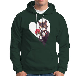 Valentine's Day Hoodie Tuxedo Cat Valentine Heart for Kitten and Animal Lovers TS09 Dark Forest Green Printyourwear