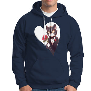 Valentine's Day Hoodie Tuxedo Cat Valentine Heart for Kitten and Animal Lovers TS09 Navy Printyourwear