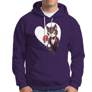 Valentine's Day Hoodie Tuxedo Cat Valentine Heart for Kitten and Animal Lovers TS09 Purple Printyourwear