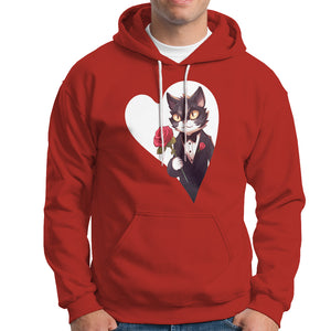 Valentine's Day Hoodie Tuxedo Cat Valentine Heart for Kitten and Animal Lovers TS09 Red Printyourwear