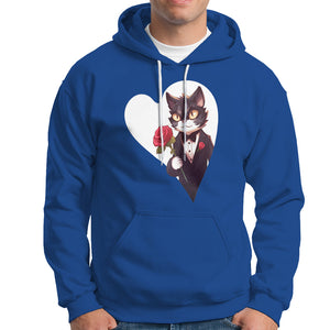 Valentine's Day Hoodie Tuxedo Cat Valentine Heart for Kitten and Animal Lovers TS09 Royal Blue Printyourwear