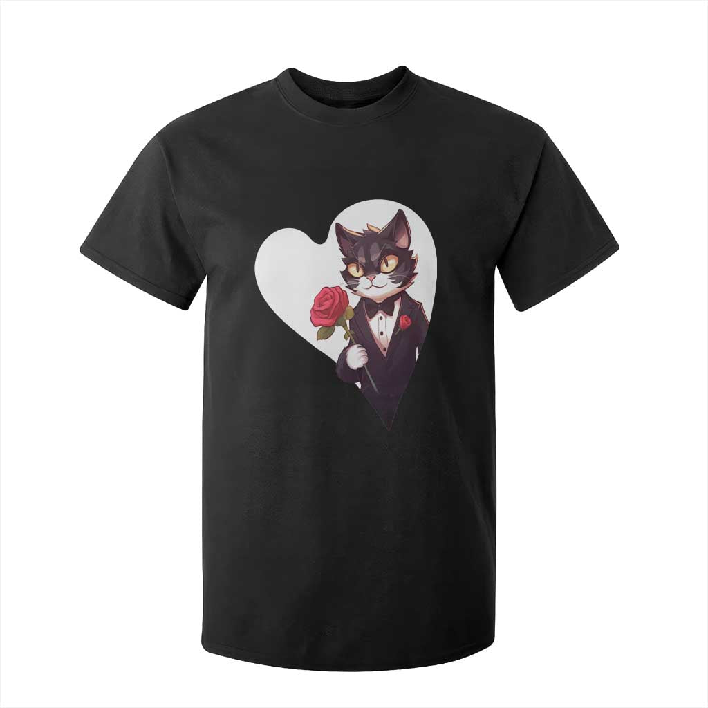 Valentine's Day T Shirt For Kid Tuxedo Cat Valentine Heart for Kitten and Animal Lovers TS09 Black Print Your Wear