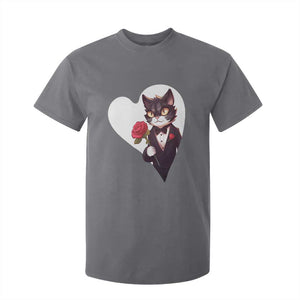 Valentine's Day T Shirt For Kid Tuxedo Cat Valentine Heart for Kitten and Animal Lovers TS09 Charcoal Print Your Wear